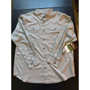 Drake Waterfowl Mens Large Gingham Performance Fishing Shirt Green White NWT
